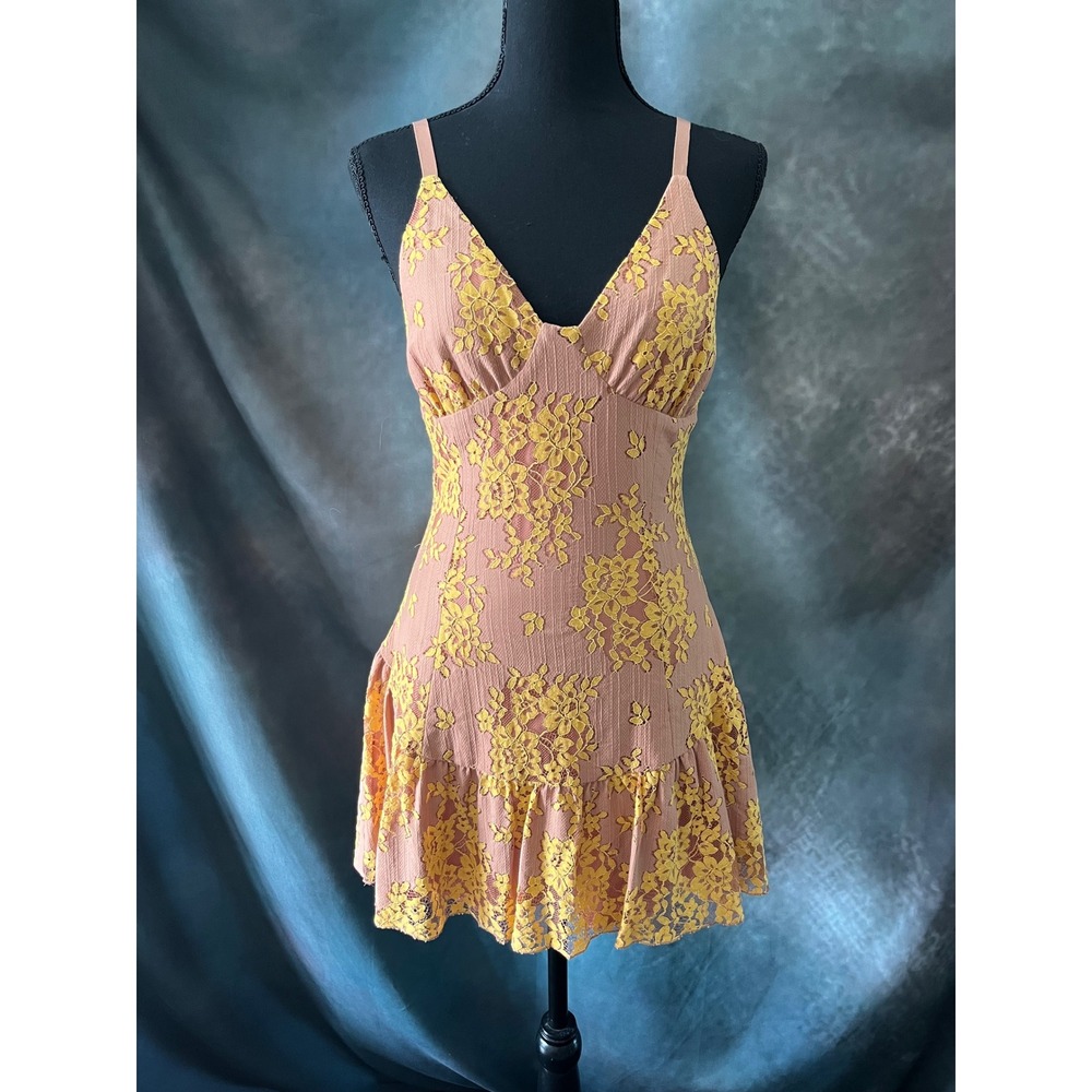 Majorelle Brinkley Mini Dress Yellow Floral Lace Ruffle Womens‎ Small